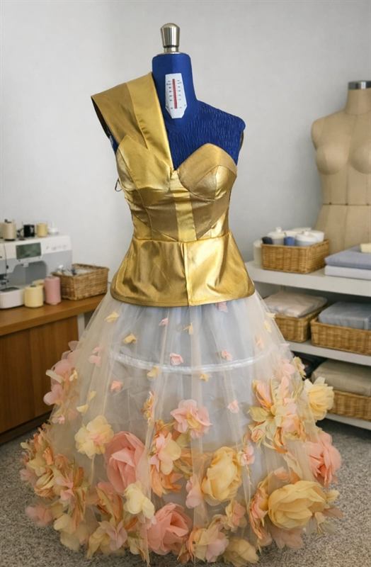 Sole di Mezzanotte sul manichino in atelier, prima della sfilata