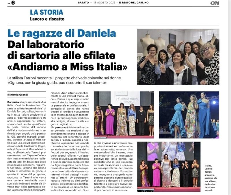 Pagina di giornale dedicata alle allieve di Daniela Tarroni in partenza per Miss Italia